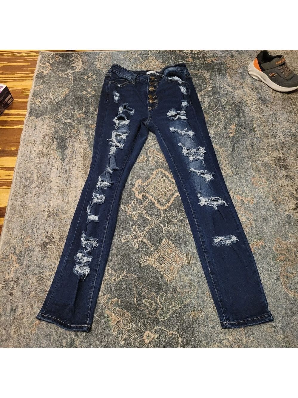 Rue21 Dark Blue Distressed Skinny Jeans Size 6